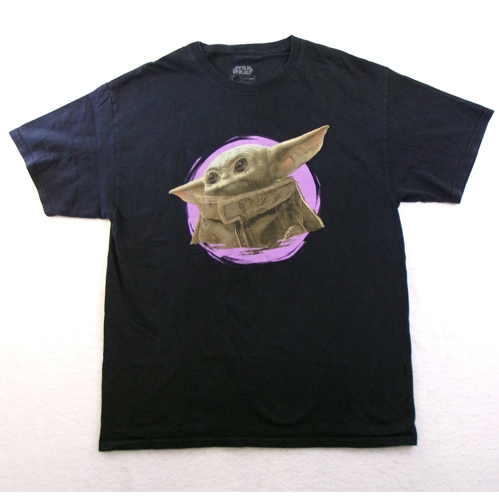 Star‎ Wars The Mandalorian Grogu Baby Yoda Black Graphic T-Shirt Large Fifth Sun